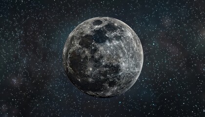 Fototapeta premium Lunar Surface with Stars and Space. Full Moon On Dark Starry Sky Background. Astronomy Poster