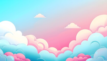 Fototapeta premium Cartoon cloud scene. Pink clouds. Pink sunset, dawn cloud sky. Flat vector illustration.