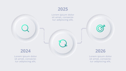 Neumorphic flowchart infographic.  Creative concept for infographic with 3 steps, options, parts or processes. Template for diagram, graph, presentation and chart.