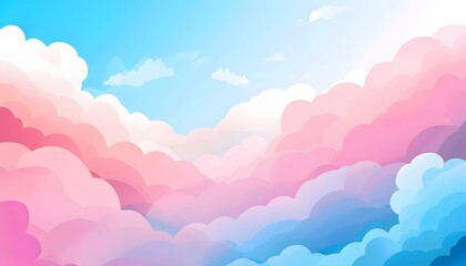 Fototapeta premium Cartoon cloud scene. Pink clouds. Pink sunset, dawn cloud sky. Flat vector illustration.