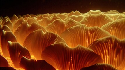 Obraz premium Close-up photo of mushrooms arranged on a table, illuminated from above