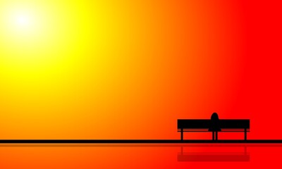 a man sitting on a bench, a silhouette of life