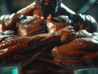 Dedicated Bodybuilder Following a Rigorous Muscle-Building Routine for Strength and Power Focused on Building Lean Muscle Mass and Achieving Peak Performance Professional Competitor's Determination