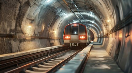 Obraz premium Community Connection Commuter Train Journey Through a Tunnel with Interactive Volunteer Maps