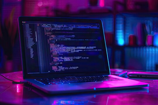 Software, web development, programming concept. Abstract Programming language and program code on screen laptop