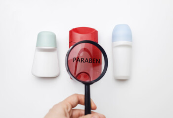 Paraben in deodorant. Dangerous components and ingredients in care cosmetics. Protection of armpits...