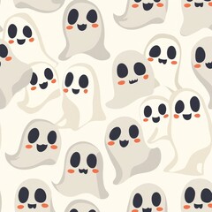 Naklejka premium Playful Cartoon Ghost Pattern for Halloween