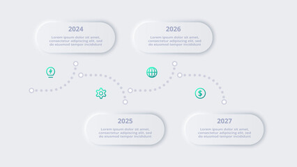 Neumorphic flowchart infographic.  Creative concept for infographic with 4 steps, options, parts or processes. Template for diagram, graph, presentation and chart.