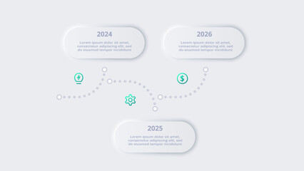 Neumorphic flowchart infographic.  Creative concept for infographic with 3 steps, options, parts or processes. Template for diagram, graph, presentation and chart.
