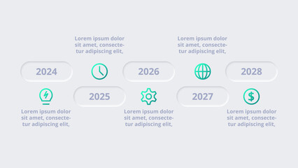Neumorphic flowchart infographic.  Creative concept for infographic with 5 steps, options, parts or processes. Template for diagram, graph, presentation and chart.