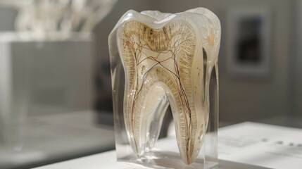 Tooth root model covered with clear glass