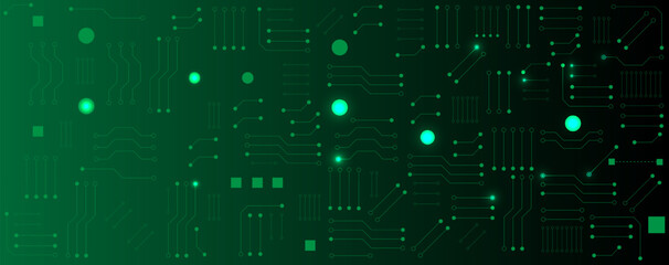 Fototapeta premium Green circuit electronic or electrical line with circle engineering technology concept vector background