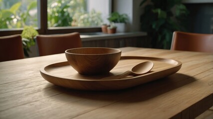 eco-friendly design, dishes made from environmentally friendly materials, light wood table Eco-friendly background.