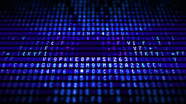 Digital code decryption and encoding video background. Animation motion seamless loop with digits moving on screen concept digital age.