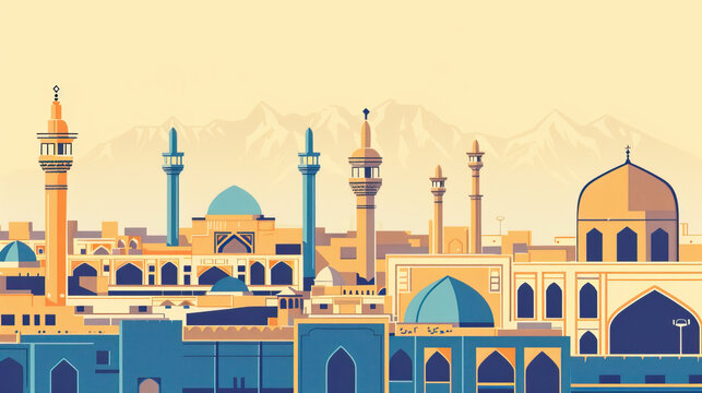 Risograph artistic riso print travel poster, card, wallpaper or banner illustration, modern, isolated, clear, simple of Zanjan, Iran