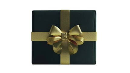 Black Gift Box with Gold Ribbon on Transparent White Background PNG - Black Friday Christmas Present Bow Birthday Decoration Love Holiday Surprise Luxury Isolated Celebration Valentine Anniversary

