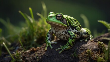 Fototapeta premium Green toad Bufotes viridis, also Pseudepidalea or Bufo in Czech Republic.