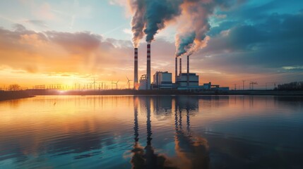 Sustainable Energy Oasis Green Technology Power Station at Sunset