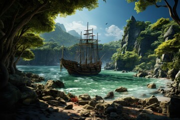Fototapeta premium Land landscape sailboat outdoors.