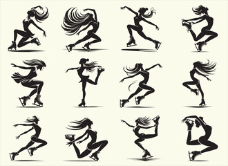 Ice skating sport beauty Silhouette Vector Illustration