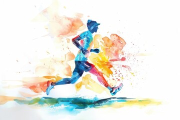 A vibrant watercolor illustration of a runner, capturing the essence of speed and motion with colorful splashes and dynamic energy.