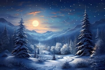 Christmas Winter landscape snow astronomy.