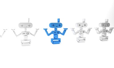 Blue Robot icon isolated on white background. Minimalism concept. 3D render illustration