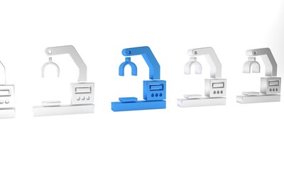 Blue Industrial machine robotic robot arm hand factory icon isolated on white background. Industrial robot manipulator. Minimalism concept. 3D render illustration