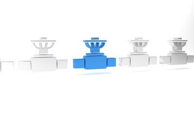 Blue Industry metallic pipe and valve icon isolated on white background. Minimalism concept. 3D render illustration