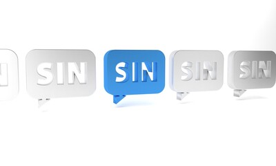 Blue Mathematics function sine icon isolated on white background. Minimalism concept. 3D render illustration