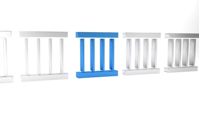 Blue Prison window icon isolated on white background. Minimalism concept. 3D render illustration