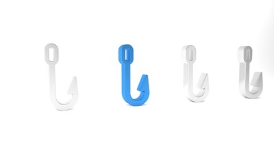 Blue Fishing hook icon isolated on white background. Fishing tackle. Minimalism concept. 3D render illustration