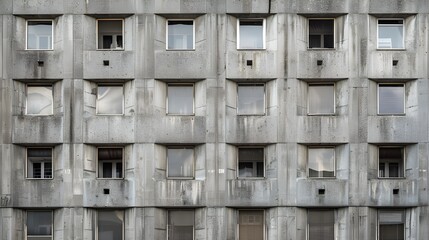Building Facade with Repetitive Patterns of Concrete Panels and Narrow Windows