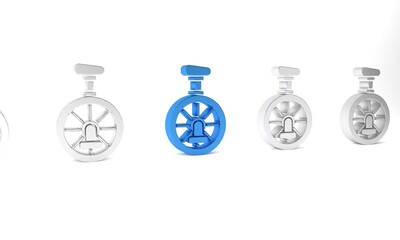 Blue Unicycle or one wheel bicycle icon isolated on white background. Monowheel bicycle. Minimalism concept. 3D render illustration © Oksana