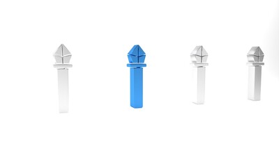 Blue Magic staff icon isolated on white background. Magic wand, scepter, stick, rod. Minimalism concept. 3D render illustration