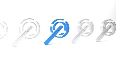 Blue Magic wand icon isolated on white background. Star shape magic accessory. Magical power. Minimalism concept. 3D render illustration