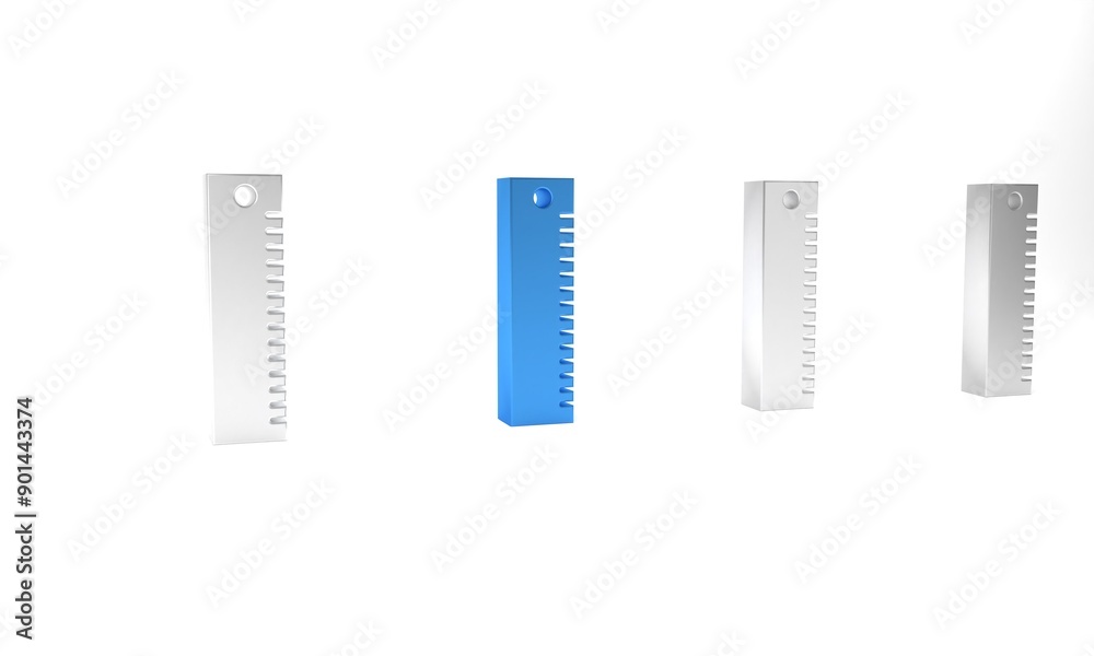 Sticker Blue Ruler icon isolated on white background. Straightedge symbol. Minimalism concept. 3D render illustration