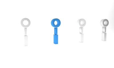 Blue Wrench spanner icon isolated on white background. Minimalism concept. 3D render illustration