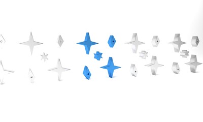 Blue Falling stars icon isolated on white background. Meteoroid, meteorite, comet, asteroid, star icon. Minimalism concept. 3D render illustration