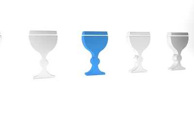 Blue Wine glass icon isolated on white background. Wineglass icon. Goblet symbol. Glassware sign. Happy Easter. Minimalism concept. 3D render illustration