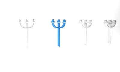 Blue Neptune Trident icon isolated on white background. Minimalism concept. 3D render illustration