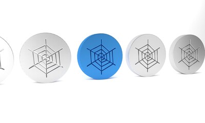 Blue Spider web icon isolated on white background. Cobweb sign. Happy Halloween party. Minimalism concept. 3D render illustration
