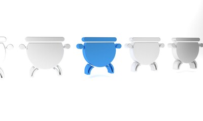Blue Witch cauldron icon isolated on white background. Happy Halloween party. Minimalism concept. 3D render illustration