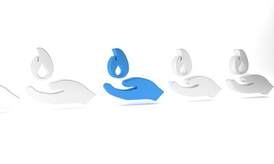 Blue Hand holding a fire icon isolated on white background. Minimalism concept. 3D render illustration