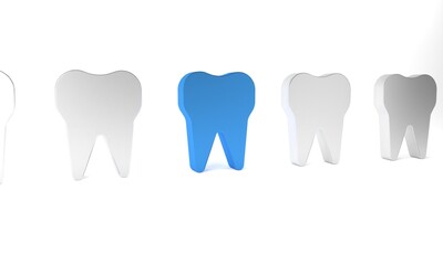 Blue Tooth icon isolated on white background. Tooth symbol for dentistry clinic or dentist medical center and toothpaste package. Minimalism concept. 3D render illustration