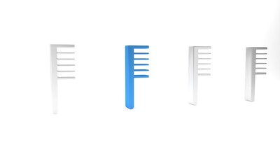 Blue Hairbrush icon isolated on white background. Comb hair sign. Barber symbol. Minimalism concept. 3D render illustration
