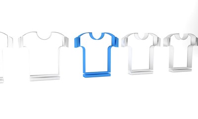 Blue T-shirt icon isolated on white background. Minimalism concept. 3D render illustration