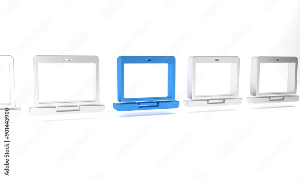 Poster blue laptop icon isolated on white background. computer notebook with empty screen sign. minimalism 