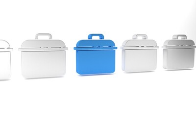 Blue Cooking pot icon isolated on white background. Boil or stew food symbol. Minimalism concept. 3D render illustration