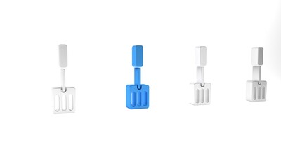 Blue Spatula icon isolated on white background. Kitchen spatula icon. BBQ spatula sign. Barbecue and grill tool. Minimalism concept. 3D render illustration